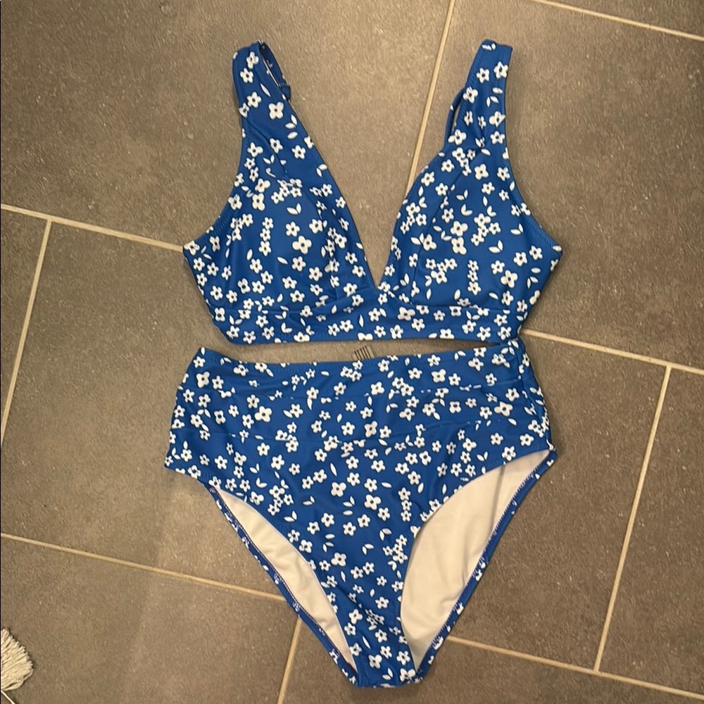 Blue Floral Bikini Top